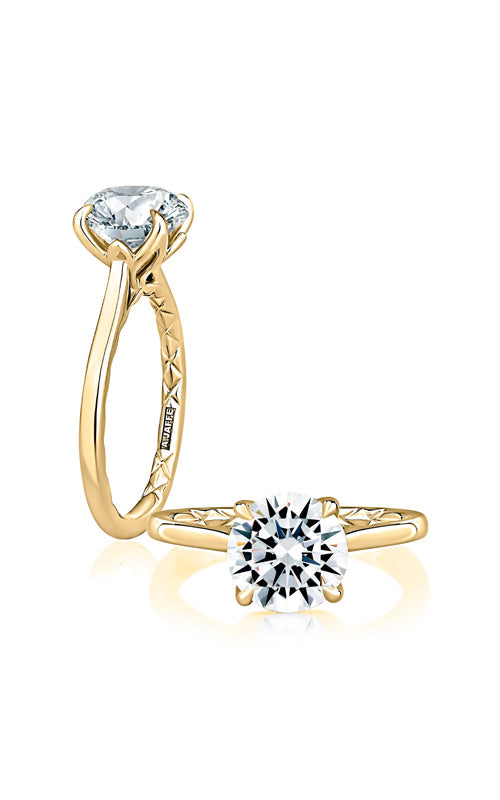 Ajaffe Semi Mount Round, Cushion 14K Yellow Gold Engagement Ring