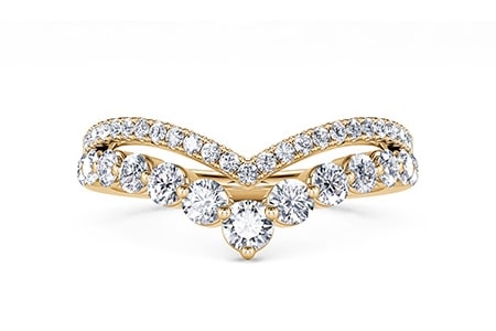 a yellow gold, v-shaped wedding ring from our in-house collection.