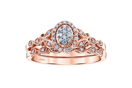 A distinctive rose gold engagement ring from the Albert’s Collection, available at Albert’s Diamond Jewelers.