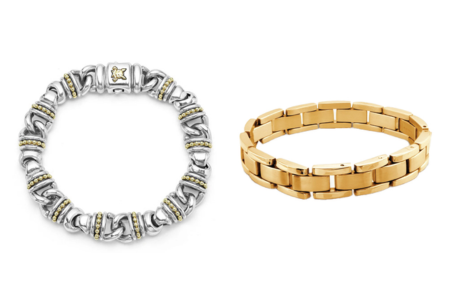 Two bold and distinctive men’s bracelets, available at Albert’s Diamond Jewelers.