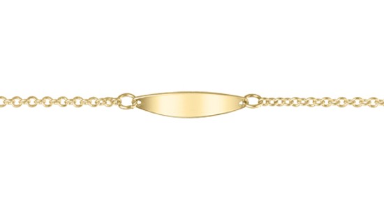 A yellow gold ID bracelet for kids, available at Albert’s Diamond Jewelers.