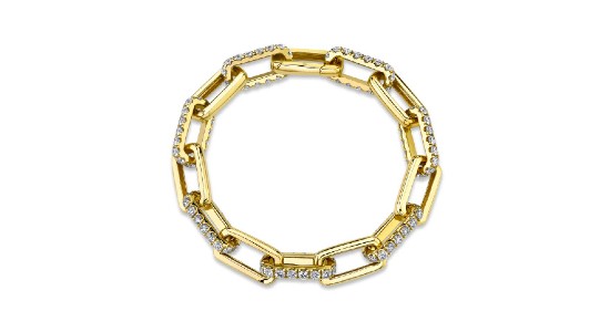 a yellow gold chunky chain link bracelet with diamond accents