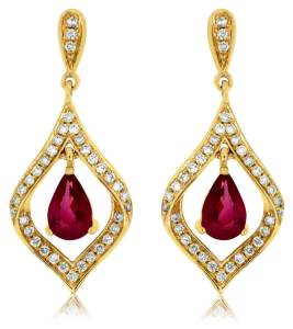 14k gold, ruby, and diamond earrings by Albert’s