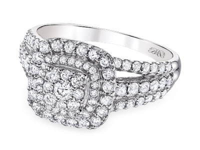 An opulent split shank engagement ring, available at Albert’s Diamond Jewelers.