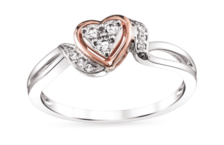 A delicate split-shank ring with a heart-shaped focal point, available at Albert’s Diamond Jewelers.