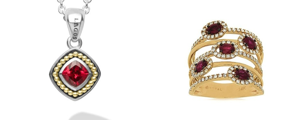 yellow gold, diamond, and ruby jewelries