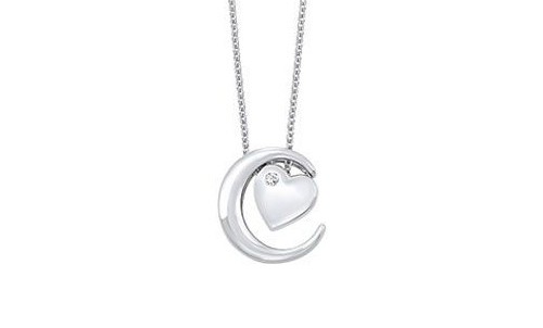 Sterling Silver Heart and Moon Necklace