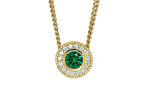 Gold pendant with a verdant emerald surrounded by dazzling diamonds