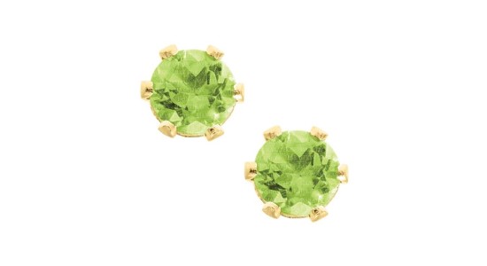 A pair of children’s peridot stud earrings in a gold setting