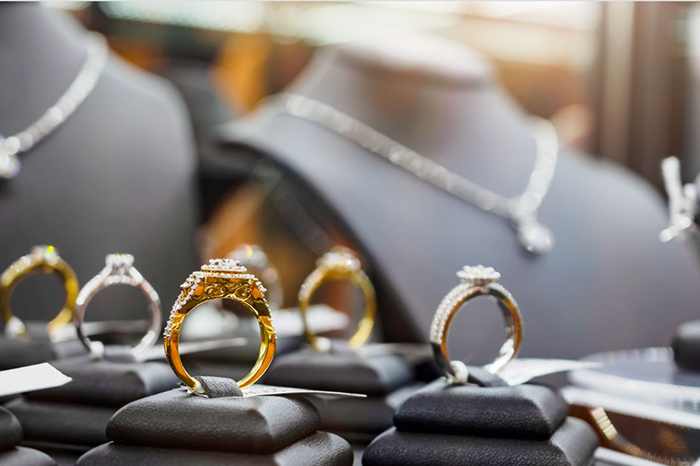 precious metal rings in a jewelry store