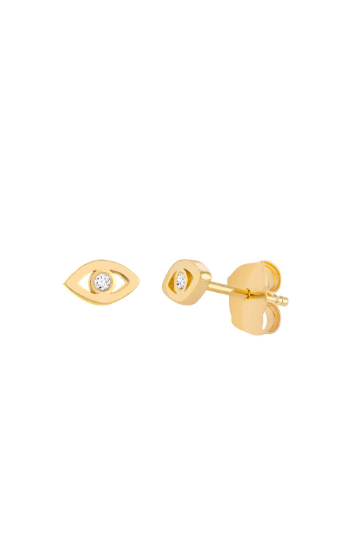 Evil Eye Earrings / Push Back Earrings / 14K Yellow Gold Earrings