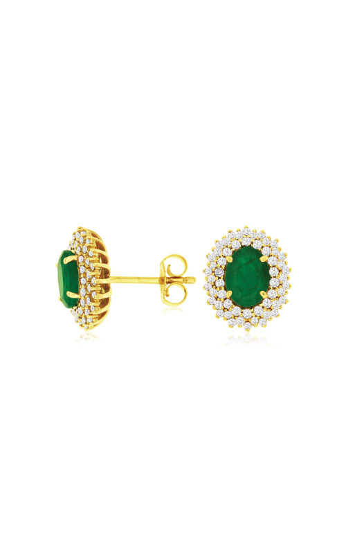 14k Yellow Gold Oval Emerald And Diamond Earrings