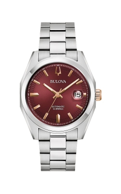 Bulova Surveyor 39mm Burgundy Dial Mens Automatic Watch 98B422