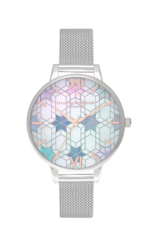 Olivia burton white online dial silver mesh watch