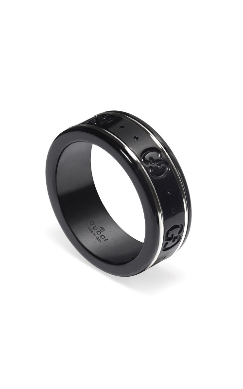 Gucci Interlocking G Stainless Steel Black Enamel Ring