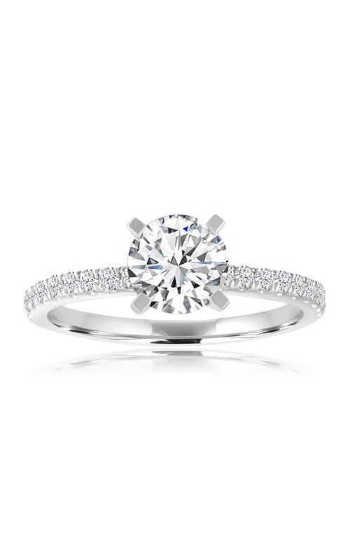 Round Solitaire Engagement Ring with Pave Diamonds in 14k White