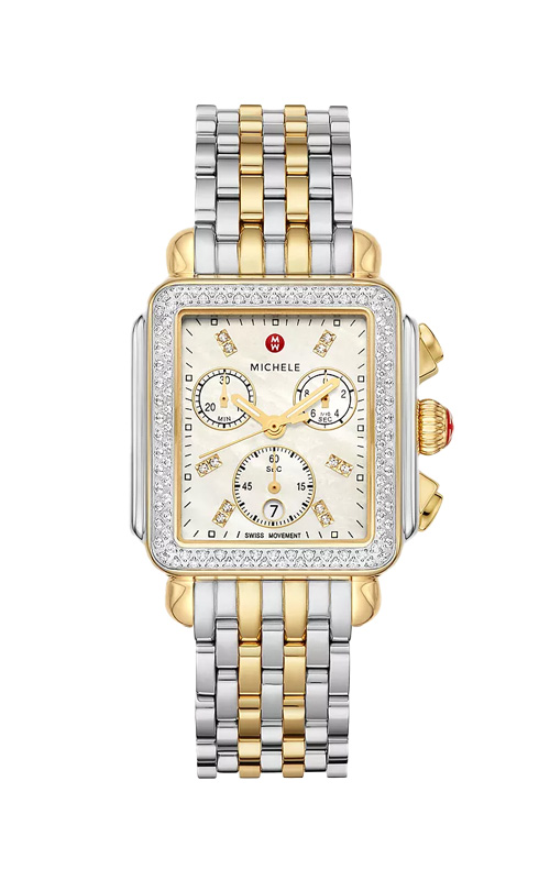 MICHELE Deco Two Tone 18k Gold Diamond 33mm Watch