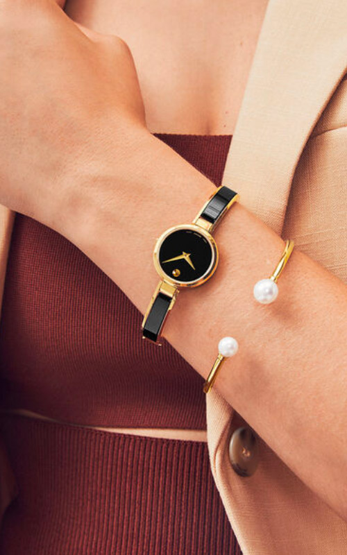 MOVADO MODA GOLDTONE BLK BANGLE