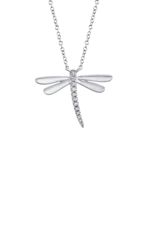 Silver And 18Kt Gold 14Mm Round Dragonfly Pendant With White Sapphires On  18In Chain - BMPG-SILP6260-18