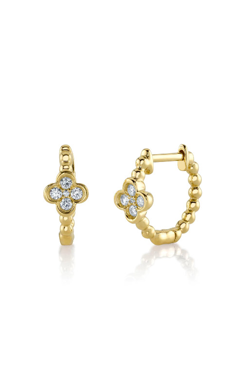 Shy Creation 14k Yellow Gold .10ctw Diamond Clover Huggie Earrings