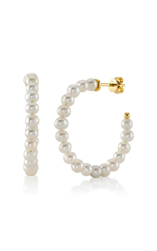 Gold, Cultured Pearl and Charm Hoop Earrings