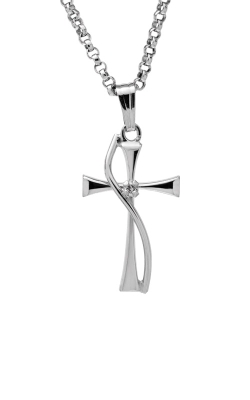 Albert's Sterling Silver .02ctw Diamond 11x17mm Cross Necklace with 18'' Rolo Chain C1002