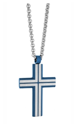 Italgem Stainless Steel Blue IP Matte Cross Pendant SC146