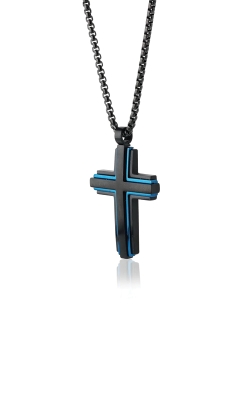 Italgem Stainless Steel Black and Blue Cross Necklace SC97