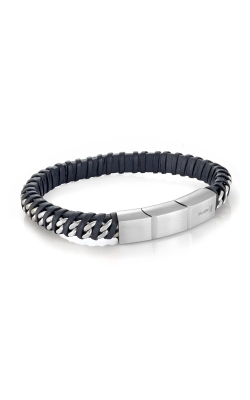 Italgem Stainless Steel Leather and Curb Link Bracelet SLB486-8.5