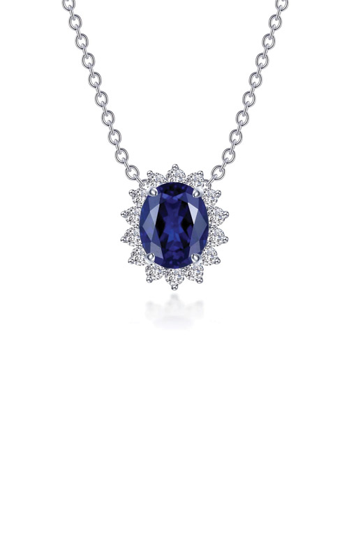 Lafonn Sterling Silver 10.25ctw Lab Grown Blue Sapphire and Simulated  Diamond Halo Necklace SYN024SP20