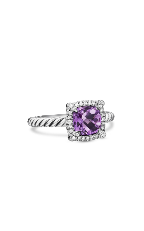 Petite Chatelaine® Pavé Bezel Ring in Sterling Silver with Amethyst and Diamonds, 7mm